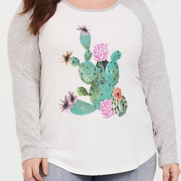 Torrid Desert Cactus Cozy Hacci Raglan Top Sz 1X
